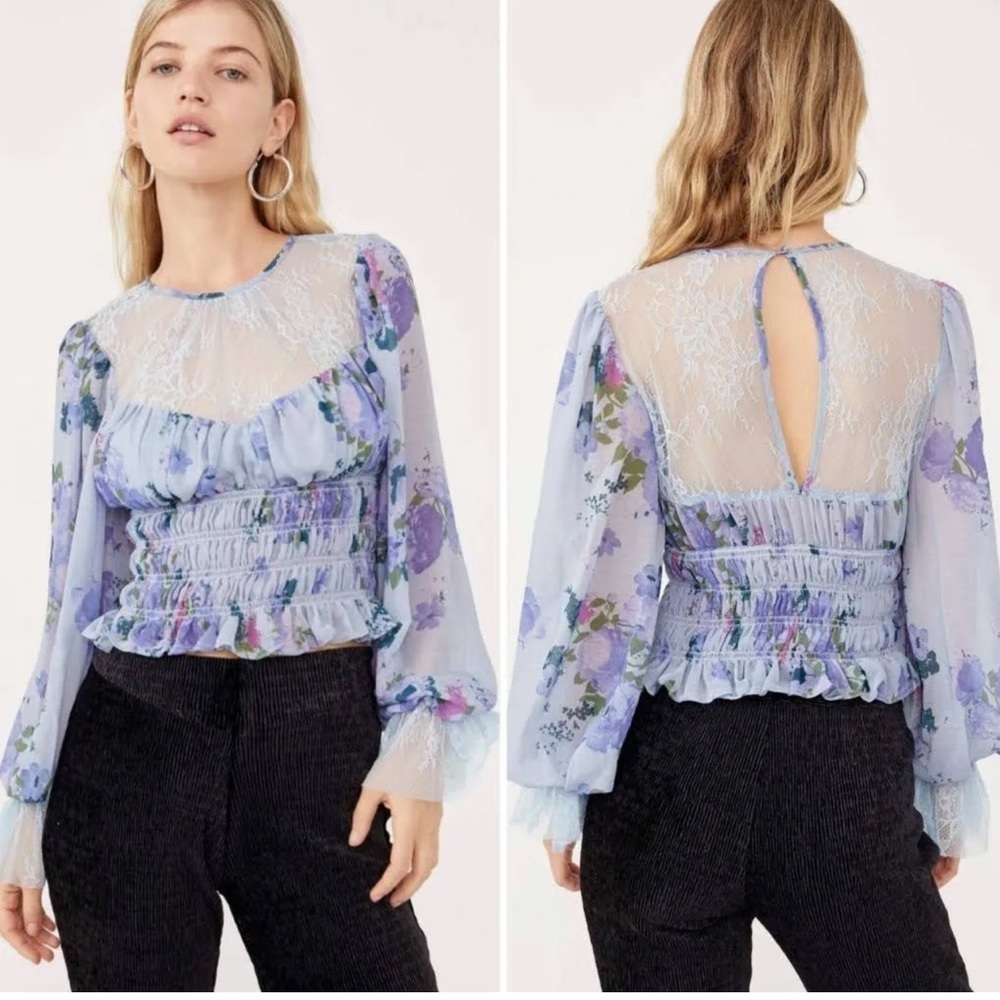 🎉HOST PICK🎉FREE PEOPLE Daphne Floral & Lace Peasant Top, Medium, NWT - Picture 3 of 12